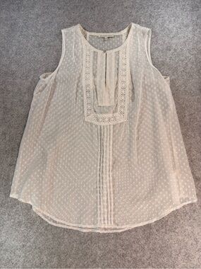 Daniel Rainn White Sheer Swiss Dot Lace Blouse 2X Sleeveless Boho Top